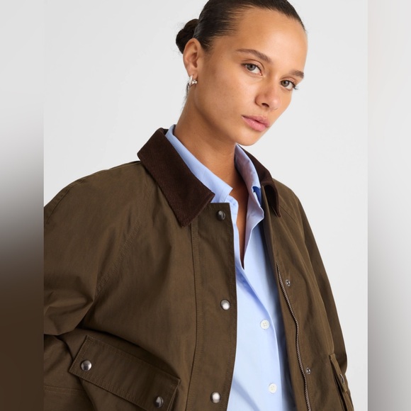 NWT Madewell Waxed Zip-Front Jacket in Trench Green, Corduroy Collar, NW759, M - Picture 3 of 16